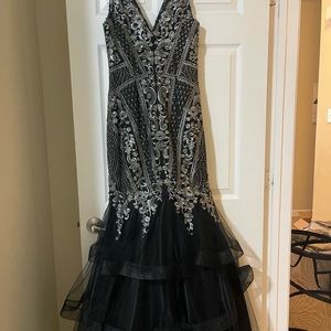 Black with silver detailing prom dress